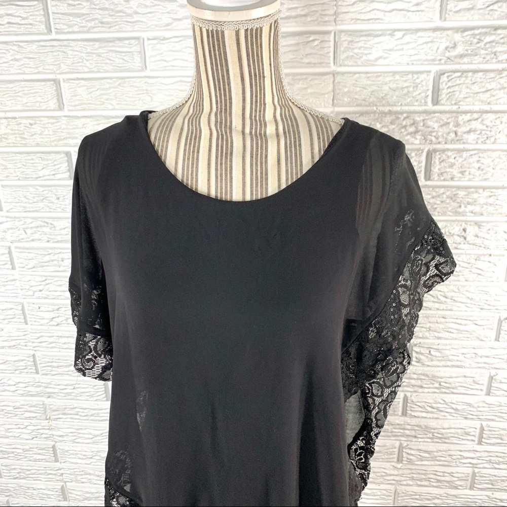 By & By Black Top Lace Trimmed Sheer Overlay - Picture 2 of 7